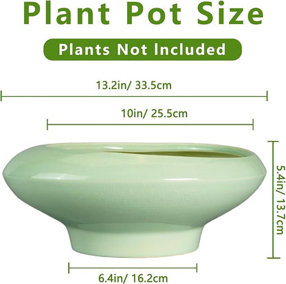 Ceramic Bonsai Pots - Large Succulent Planter 13 Inch Plant Pot Indoor Succulent Pot with Drainage Hole Outdoor Planter Bonsai Tree Pot for House Home Garden Office Decor Green