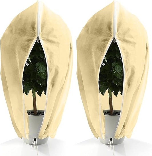 LangRay Plant Covers Freeze Protection, Winter Frost Cloths 2.8oz/yd² with Zipper and Drawstring, Garden Cover Protective Blankets for Outdoor Plants Fruit Palm Olive Trees (31in*39in 2pc)