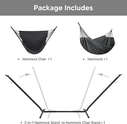 SUNCREAT 2-in-1 Hammocks Convertible Portable Double Hammock with Stand Included, Outdoor Hammock and Stand, Patent Pending, Dark Grey
