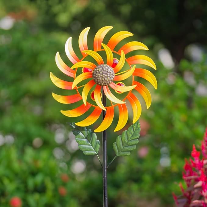 Viveta Wind Spinners for Yard and Garden, Sunflower Metal Wind Spinners,57 * 13 Inch Wind Sculpture for Yard Patio Lawn Garden