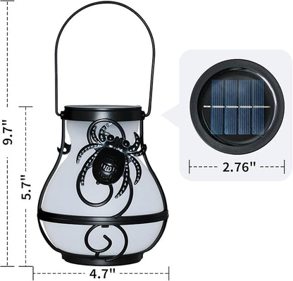 2 Pack Solar Halloween Hanging Lights Outdoor,Solar Spider Flickering Flame Lantern for Garden Yard Patio Halloween Party Decoration