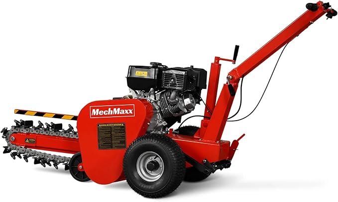 420cc 15HP E-Start Gas Powered Cable Ditching Trencher, 24'' Trench Depth, 27pcs Carbide Alloy High-Pressure Teeths, TCR1500 (Red)