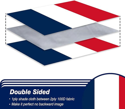 France French Flag 3x5 ft Outdoor, Double Sided 3 Ply Heavy Duty National Flag for FR, 100% Quality Polyester French Banner with Brass Grommets 4 Rows Stitches
