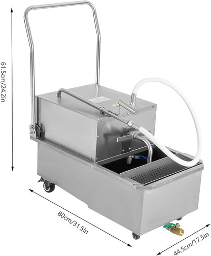 Mobile Fryer Filter Machine, 550W 110V 55L/14.53 Gal Commercial Oil Filler Cart Truck Separator Stainless Steel Cooking Oil Filtration System with 32L/8.45/Gal/min Pump for Supermarket Restaurant