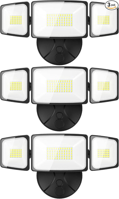 Onforu 3 Packs 60W Flood Lights Outdoor, 6000LM Brightness Security Lights,Switch Controlled, IP65 Waterproof, 6500K Exterior LED Flood Light with 3 Adjustable Heads for Yard Home