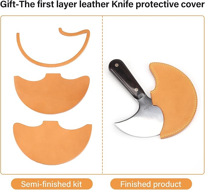 WUTA Leather Cutting Knife Ultra Sharp Round Head Craft Skiving Cutting Tools Round Leathercraft Knife DIY Handmade Senior Leather Tools(1# 3 inches)