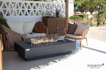 Elementi+ | Bundle Positano Gas Fire Pit Cast Concrete 60" Rectangular Fire Table, Outdoor Fire Pit Electronic Ignition | Canvas Cover, Fire Glass and Burner Lid Included | Dark Gray | Propane Gas