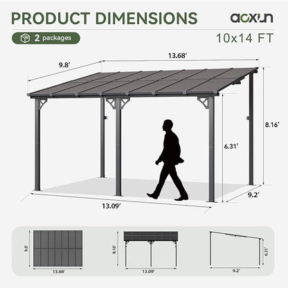 Aoxun 10’x 14’ Gazebo, Wall Mounted Gazebos Pergola on Clearance, Outdoor Patio, Large Wall-Mounted Heavy Duty Awnings for Patio, Decks, Backyard
