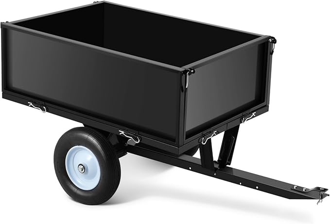 Garvee 500 LBS Load Capacity ATV Trailer Dump Cart, 11.4 Cubic Feet Heavy-Duty Steel Tow Behind Dump Cart with Removable Sides, Garden Utility Trailer for Lawn Tractor Mower, Black