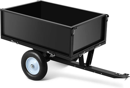 Garvee 500 LBS Load Capacity ATV Trailer Dump Cart, 11.4 Cubic Feet Heavy-Duty Steel Tow Behind Dump Cart with Removable Sides, Garden Utility Trailer for Lawn Tractor Mower, Black
