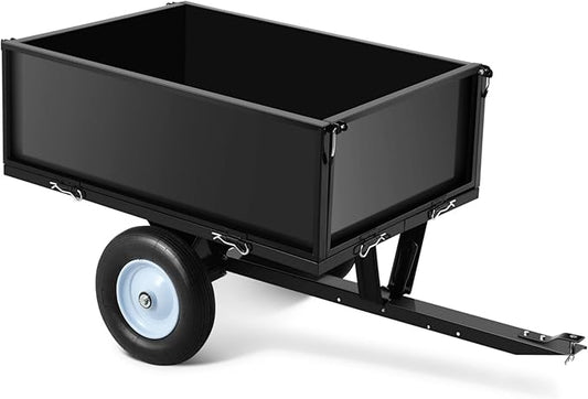 Garvee 500 LBS Load Capacity ATV Trailer Dump Cart, 11.4 Cubic Feet Heavy-Duty Steel Tow Behind Dump Cart with Removable Sides, Garden Utility Trailer for Lawn Tractor Mower, Black