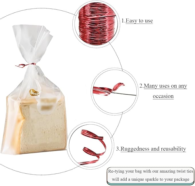 HAHIYO 350Yards/1050Feet/320M Red Metal Twist Ties for Bread Candy Coffee Plant Garden Cellophane Treat Bags Gift Wrapping Plastic Halloween Party Cake and Craft Projects