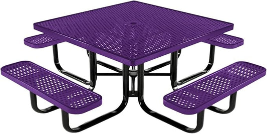 COATEDOUTDOORFURNITURE Heavy-Duty Portable Outdoor Kids Table with Umbrella Hole, Punched Steel Kids Picnic Table, Commercial-Grade, Made in America (46 in, Square, Childrens, Purple)