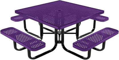 COATEDOUTDOORFURNITURE Heavy-Duty Portable Outdoor Kids Table with Umbrella Hole, Punched Steel Kids Picnic Table, Commercial-Grade, Made in America (46 in, Square, Childrens, Textured Purple)