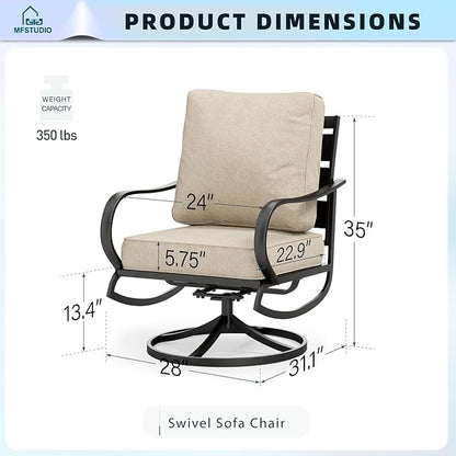 MFSTUDIO Metal Patio Conversation Sets, Outdoor Furniture Sofas Set of 2, 2 Pieces Durable Steel Frame Patio Swivel Chairs with 5.8" Beige Cushions for Patio Garden Backyard Balcony