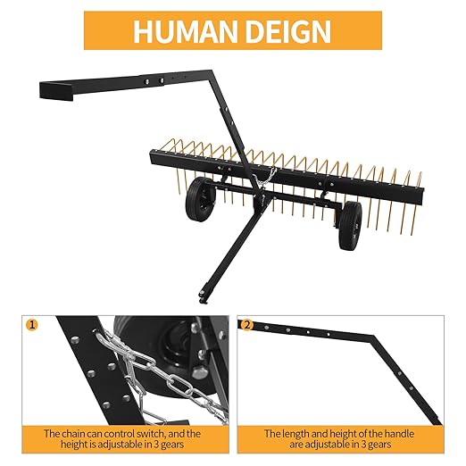 60 Inch ATV Tow Behind Durable Corrosion Resistant Steel Pine Straw Rake