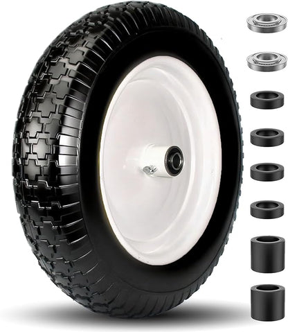 4.80/4.00-8 Tire, 14.5" Tire and Wheel Flat Free, 5/8" Bore Bearing with 3/4" Extra Bearings, 3" Centered Hub - Universal for 4.80-8 4.00-8 4.00-6 3.50/3.00-8 Wheelbarrow Tires