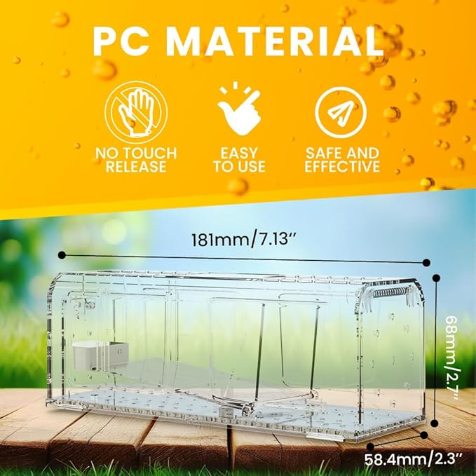 Humane Mouse Trap, No Kill Live Catch and Release Mouse Traps for Small Rat Rodent, Mousetrap Catcher Indoor and Outdoor, Easy to Use & Clean Reusable and Release Mice, 2PCS
