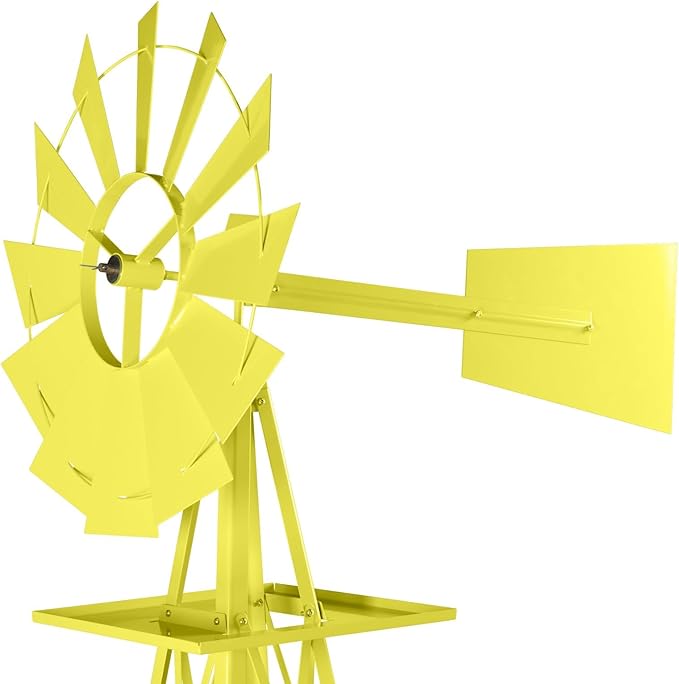 8FT Windmill for Yard Garden Decoration with Weather Vanes，Heavy Duty Outdoor Wind Mills, Large Metal Outdoor Windmill,Weather Resistant,Yellow