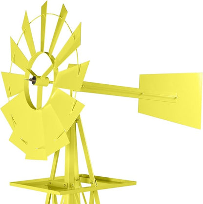 8FT Windmill for Yard Garden Decoration with Weather Vanes，Heavy Duty Outdoor Wind Mills, Large Metal Outdoor Windmill,Weather Resistant,Yellow