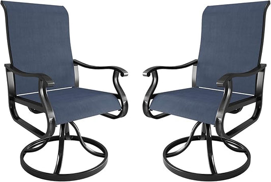 Amopatio Patio Swivel Chairs Set of 2, Outdoor Swivel Rocker Dining Chairs with All Weather Textilene High Back & Metal Frame, for Backyard Deck Lawn Garden, Navy Blue
