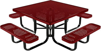 COATEDOUTDOORFURNITURE Heavy-Duty Portable Outdoor Kids Table with Umbrella Hole, Punched Steel Kids Picnic Table, Commercial-Grade, Made in America (46 in, Square, Childrens, Textured Burgundy)