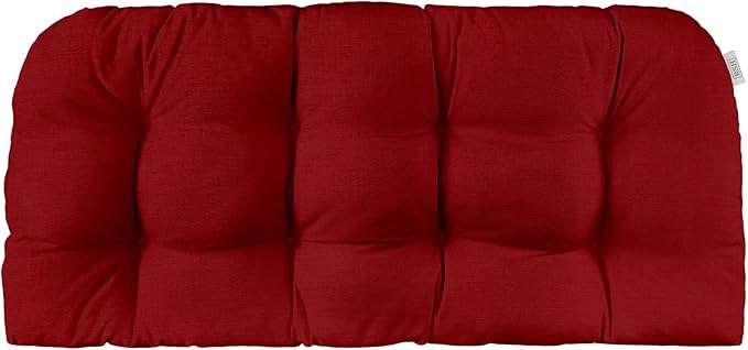 RSH DECOR: Sunbrella Play Tufted Wicker Loveseat Cushion | 44" x 22" | Outdoor Settee Cushion for Patio Furniture | Crafted with Sunbrella Performance Fabric| Play Scarlet