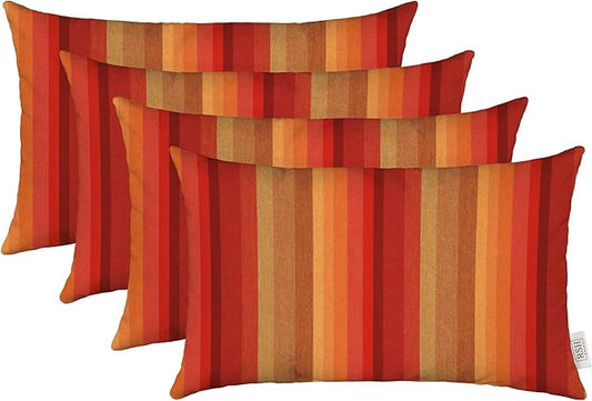 RSH DECOR: Sunbrella Lumbar Throw Pillows Set of 4 | 20" x 12" | Water and Fade-Resistant Performance Fabric | Outdoor Pillow Covers with Down-Alternative Inserts | Astoria Sunset - Made in USA