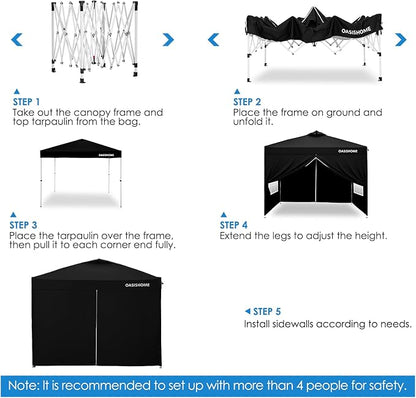 OASISHOME One Push Setup Pop-up Gazebo Portable Canopy Tent 10'x10', with 4 Sidewalls,Wheeled Bag,Waterproof, UV Protection, Heavy-Duty Steel Frame for Patio/Outdoor/Wedding Parties and Events (Black)