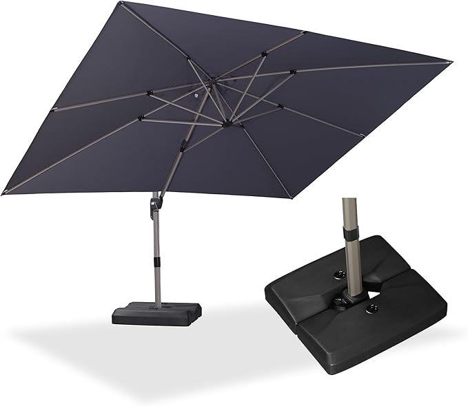 PURPLE LEAF Patio Umbrella with Base Included, 10‘×13’ Outdoor Aluminum Cantilever Umbrella with 360° Rotation, Aluminum Large Offset Umbrella for Outdoor Garden Pool, Light Grey