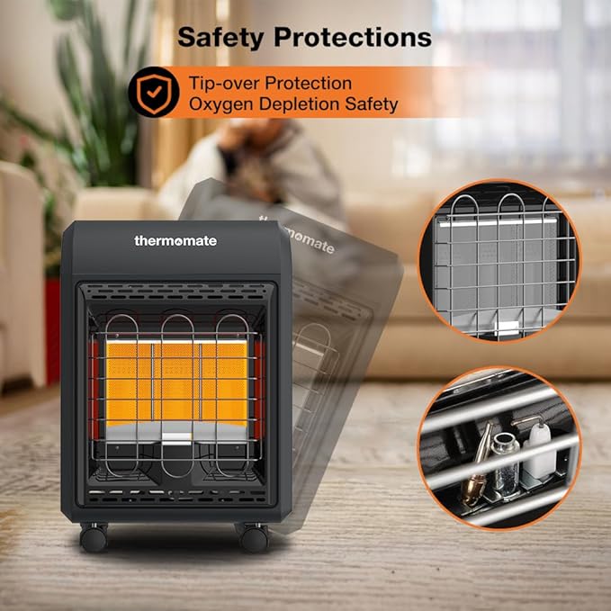 ThermoMate PHF18B Propane Heater 18000 BTU With ODS & Tip-over Protection, Outdoor LP Gas Heater for Patio, Garage, Camping, Shop - Heating Up to 450 Sq. Ft, Gas Regulator & Hose Included