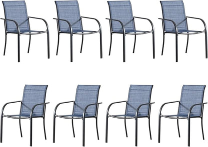 Outdoor Dining Chairs Set of 8, Stackable Patio Chairs with Textilene Fabric, Lightweight Garden Chairs for Poolside, Backyard, Camping, Light Blue