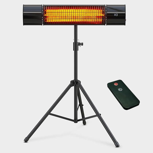 Outdoot Electric Heater, Electric Patio Heater for Outdoor/Indoor Use, Wall Mounted Or Tripod Infrared Garage Heater, 1500W, Remote Control, Black