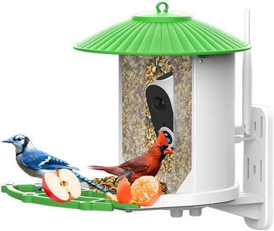 Smart Bird Feeder with Camera Wireless Outdoor, Solar-Powered, Infrared Light captures Movement Trajectory, Smart Bird House with Cam, 2K Live View, Ideal Present for Backyard Birder(Green)
