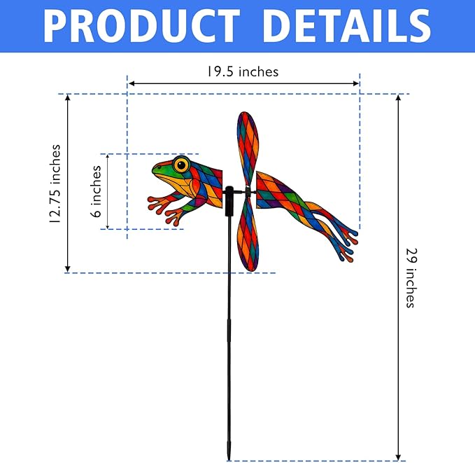 Frog Petite Spinner Outdoor, Frog Wind Spinner for Yard and Garden