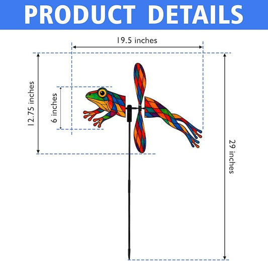 Frog Petite Spinner Outdoor, Frog Wind Spinner for Yard and Garden