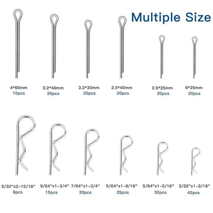 Boatsea 250Pcs Cotter Pin Assortment Kit R Clips Spring Retaining Hair Pins Assortment Kit, Including 6 Sizes 110PCS Cotter Pins and 6 Sizes 140PCS Hairpin Pins, Zinc-Plated