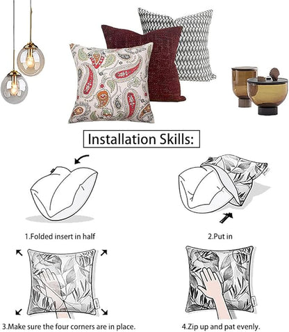 Magpie Fabrics Pack of 2 Outdoor Waterproof Throw Pillow Covers 18 x 18 Inch, Christmas Decorative Cushion Sham Pillowcase Shell for Garden Patio Tent Balcony Couch Sofa(Paisley Red Beige)