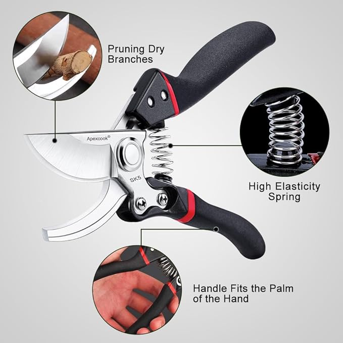 Garden Shears, Handheld Pruning Shears for Heavy Duty, Ergonomic Gardening Tools for Pruning Branches, Plants, Shrubs and Vines, Professional Sharp Garden Scissors (Classic Garden Shears)