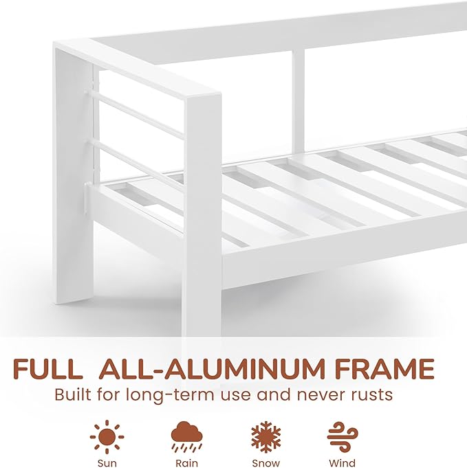 Solaste Aluminum Patio Furniture Set with Fire Pit Table, 4 Piece Metal Outdoor Furniture with Water-Resistant Cushions, Modern Patio Conversation Set for Balcony, Front Porch, and Backyard, White