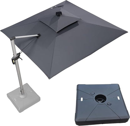 PURPLE LEAF 9 Feet Solar Powered LED Square Cantilever Umbrella With Base Patio Umbrellas Windproof Hanging Outdoor Umbrella Offset Umbrellas, Grey