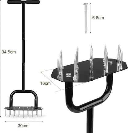 Lawn Aerator Spike Aeration Tool, Manual Grass Aerator Tool with 18 Iron Spikes, 37 Inch Manual Air Aerator Tool, Heavy Duty Lawn Aerating Tool for Grass, Yard