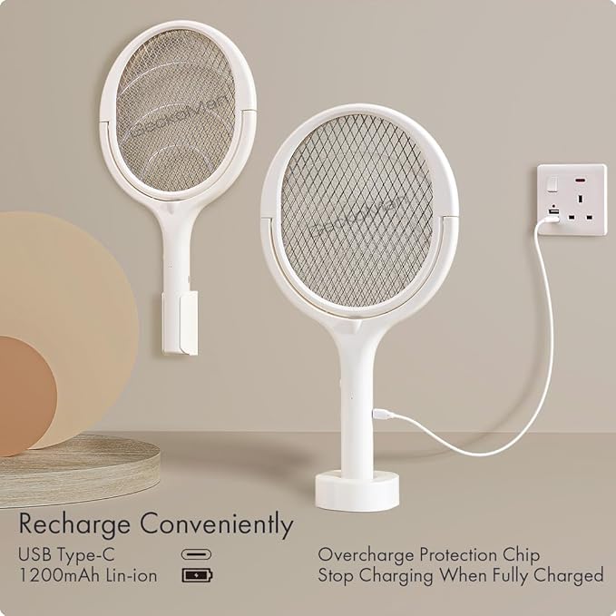 2-Pack GeckoMan Rotating Head Electric Fly Swatter Racket Rechargeable Bug Zapper Racket Bug Zapper Indoor Fly Zapper Mosquito Zapper Flies Killer for Indoors, with 2 Telescopic Extensions