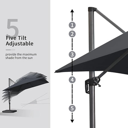 PURPLE LEAF 10' X 13' Square Cantilever Umbrella Patio Umbrella with Base Outdoor Umbrella Aluminum Offset with 360-degree Rotation for Garden Deck Pool Patio Black