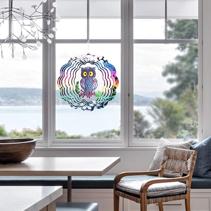 Owl Wind Spinner,Yard Art Garden Decor Owl Wind Spinners Outdoor Metal 3D Kinetic Sculptures Stainless Steel Wind Spinners Outdoor Indoor Clearance Ornaments Gifts Unique Spinners for Yard