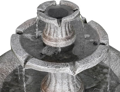 Marble Finish Concrete Outdoor Water Fountains 2-Tier Decor Dark Castle Designed 41.7" H Waterfall Fountains for Yard, Garden, Deck, Patio, Backyard, Porch, Lawn