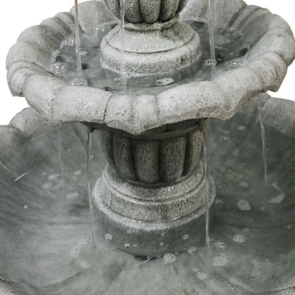 SunJet 39.3” High Modern Concrete Outdoor Water Fountain - 3 Tiered Large Floor Water Fountain and Waterfalls with Electric Pump for Garden, Patio, Yard, and Deck Decor, Featuring Natural Stone Look
