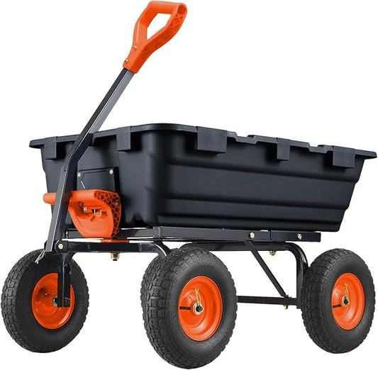 800 Lbs Garden Dump Carts, Heavy Duty Yard Cart, 4 Wheel Wheelbarrow with 10in Tires, Steel Frame and Quick Release System for Plants, Soil, Sand, in Courtyard, Beach, Farm(Black)