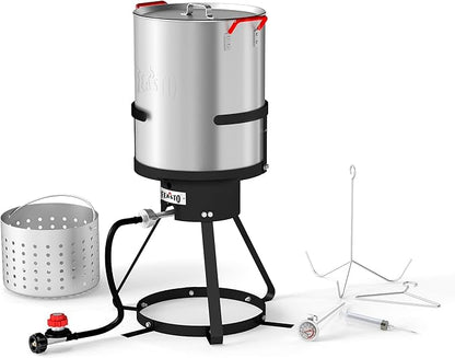 30 Qt Aluminum Turkey Fryer Pot with Stockpot Basket & 50,000 BTU Propane Gas Burner, Outdoor Deep Fryer & Seafood Boil Pot-Outdoor Cooker for Crawfish, Crab, Shrimp and Frying