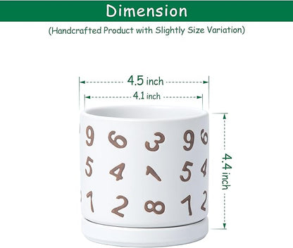 D'vine Dev Set of 2 Ceramic Planter Pots with Drainage Hole and Saucer, 4.5 Inch Plant Pots for Plants Indoor Houseplants, White, 99-Z-B-1-V